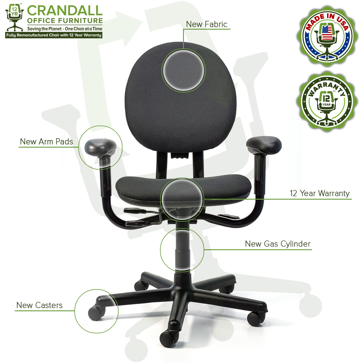 Crandall Office Furniture Remanufactured Steelcase Criterion Chair with 12 Year Warranty - 09
