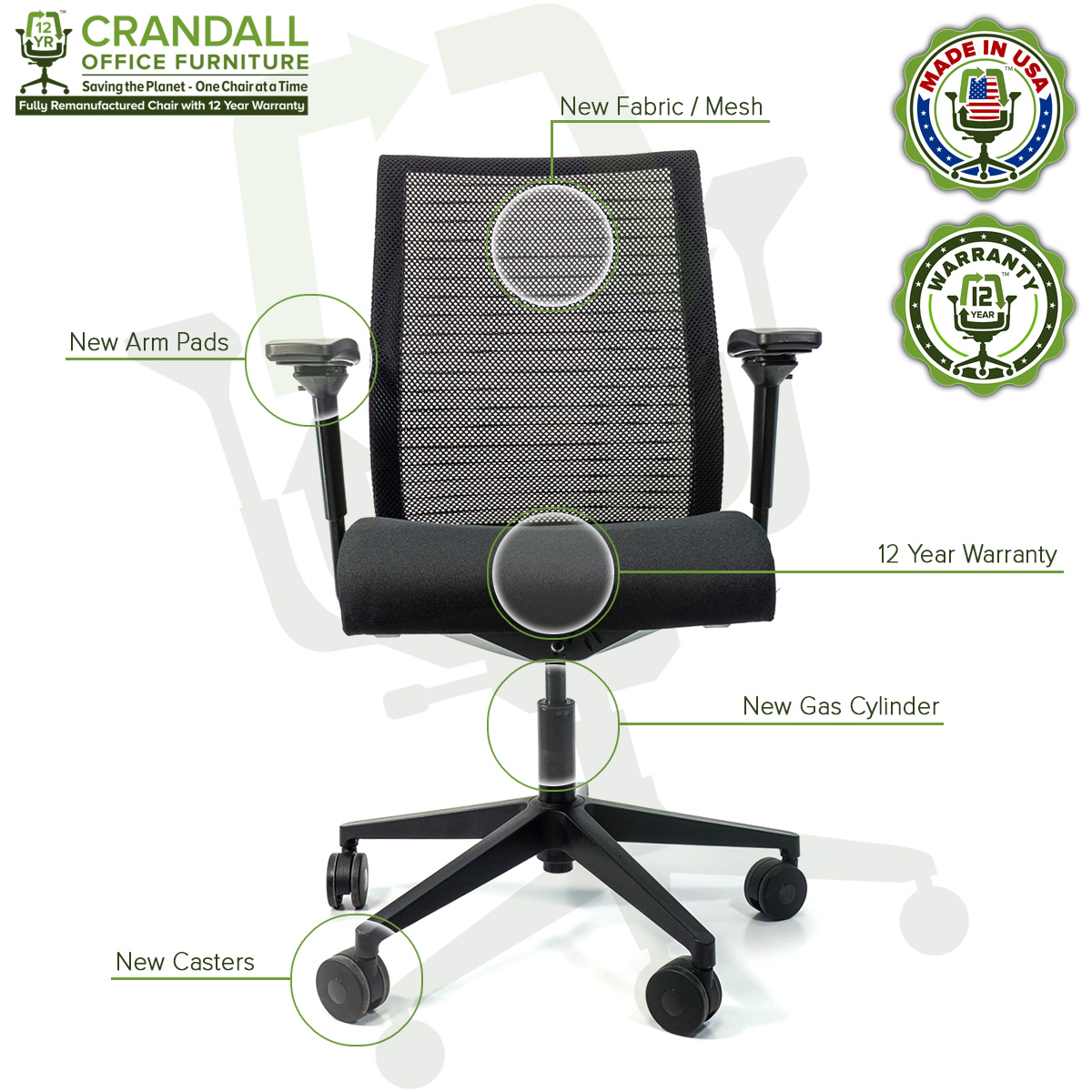Crandall Office Furniture Remanufactured Steelcase Think Chair with 12 Year Warranty - 08