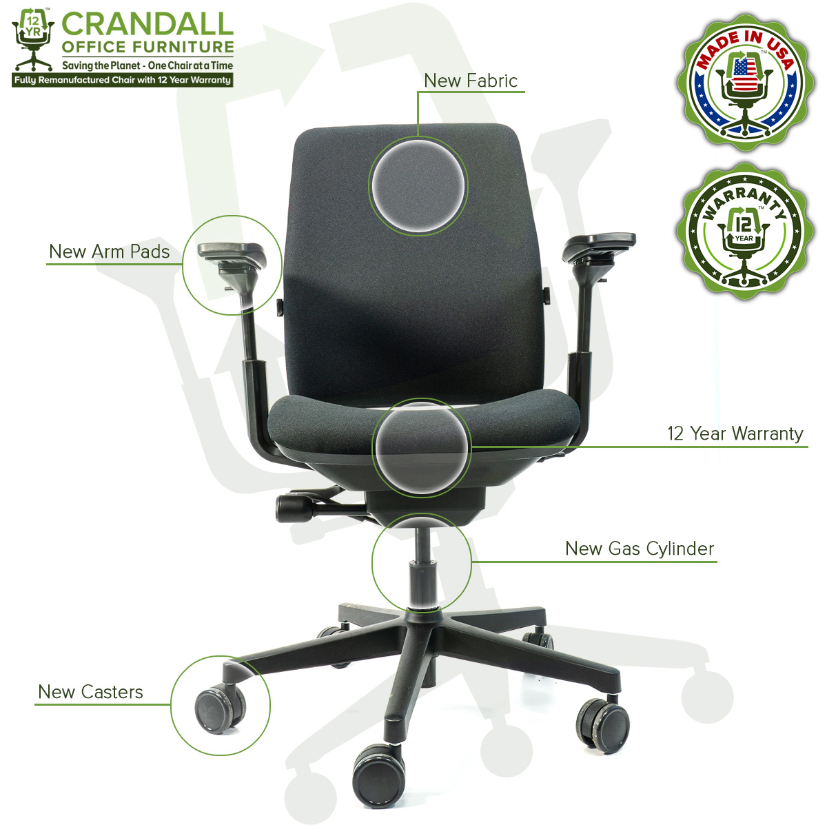 Crandall Office Furniture Remanufactured Steelcase Amia Chair with 12 Year Warranty - 09