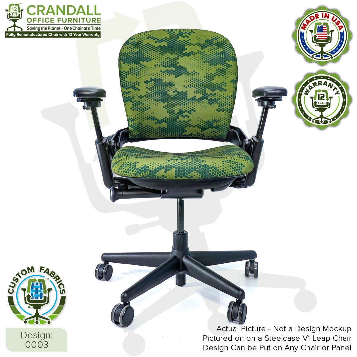 Custom Fabric Remanufactured Steelcase V1 Leap Chair - Design 0003