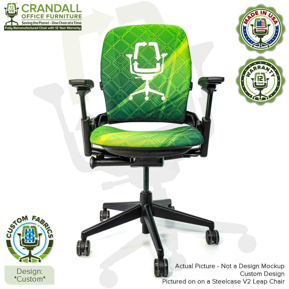Custom Fabric Remanufactured Steelcase V2 Leap Chair - Custom Fabric Design