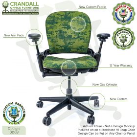 Custom Fabric Remanufactured Steelcase V1 Leap Chair - Design 0003 with Labels