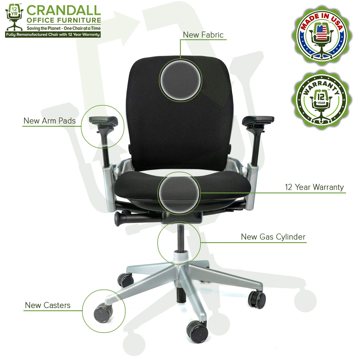 Crandall Office Furniture Remanufactured Steelcase V2 Leap Chair - Platinum Frame 02
