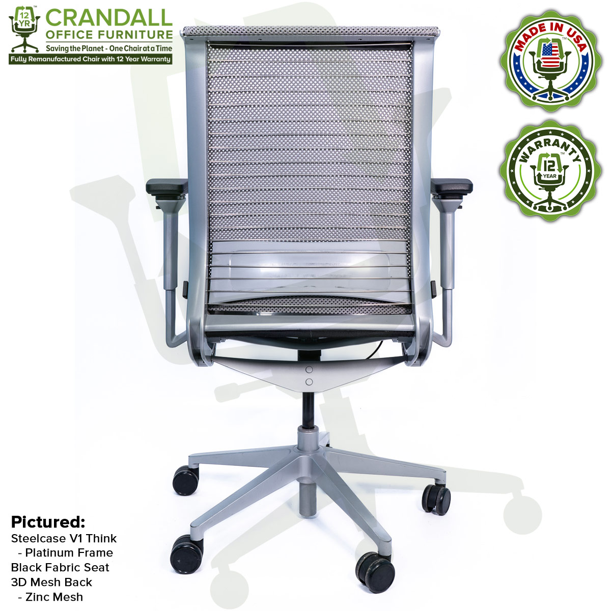 Crandall Office Furniture Remanufactured Steelcase Think Chair with 12 Year Warranty - Platinum Frame - 06