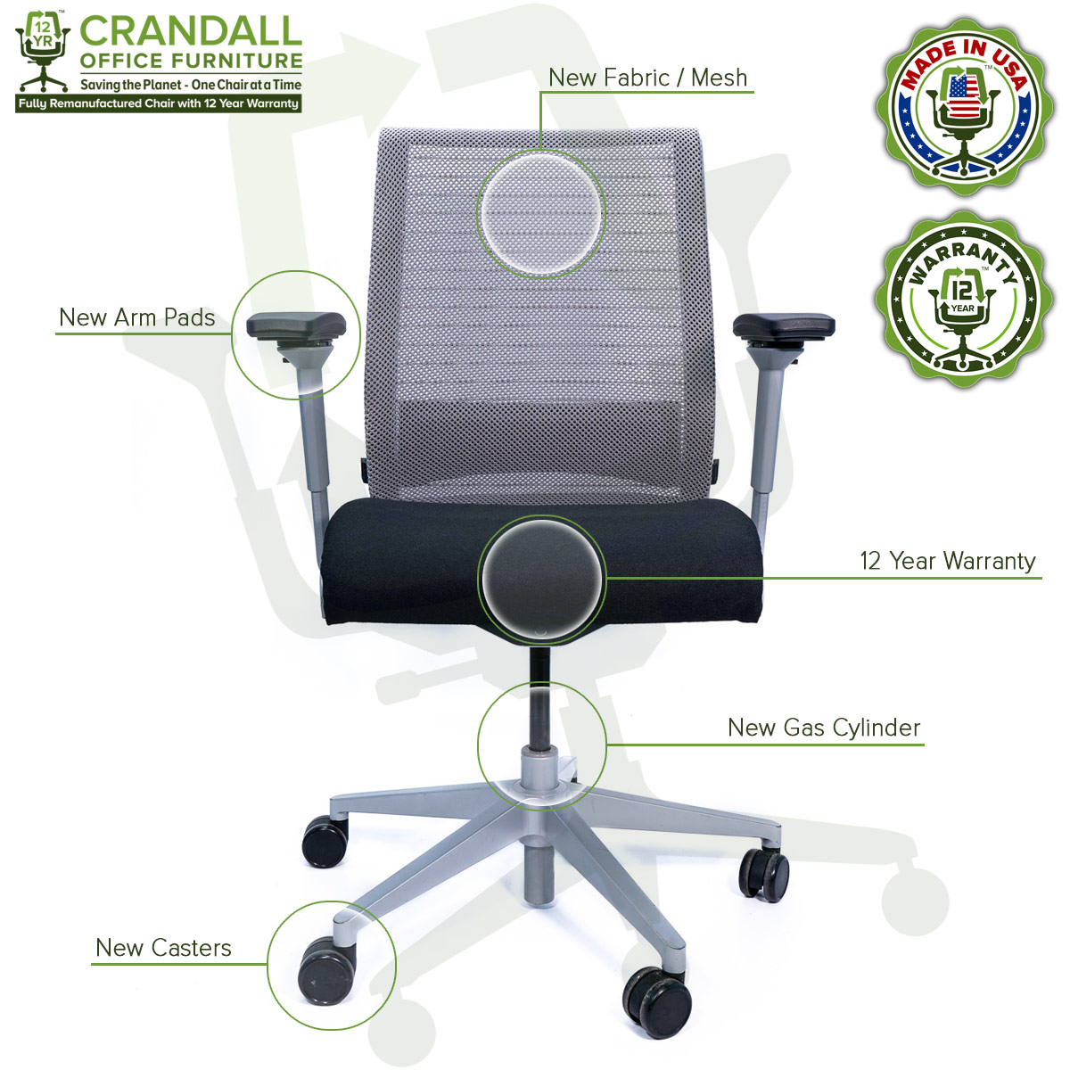 Crandall Office Furniture Remanufactured Steelcase Think Chair with 12 Year Warranty - Platinum Frame - 07
