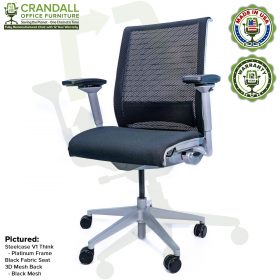 Crandall Office Furniture Remanufactured Steelcase Think Chair with 12 Year Warranty - Platinum Frame - Black Mesh