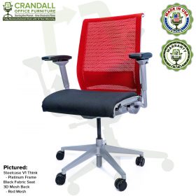 Crandall Office Furniture Remanufactured Steelcase Think Chair with 12 Year Warranty - Platinum Frame - Red Mesh