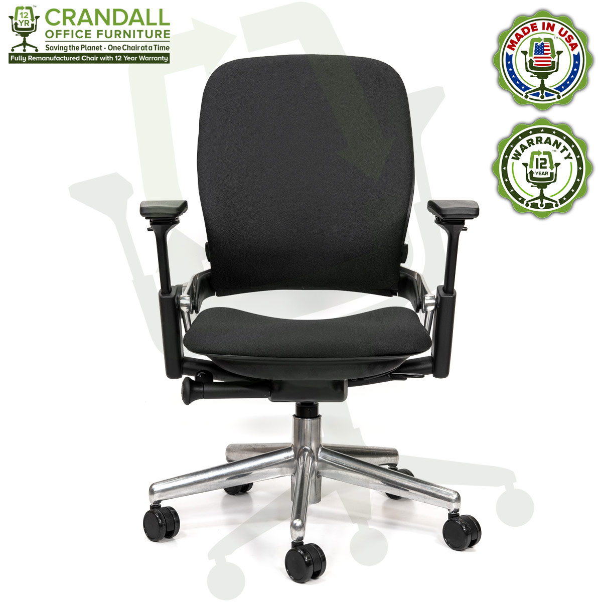 Crandall Office Furniture Remanufactured Steelcase V2 Leap Chair - Polished Aluminum Frame 01