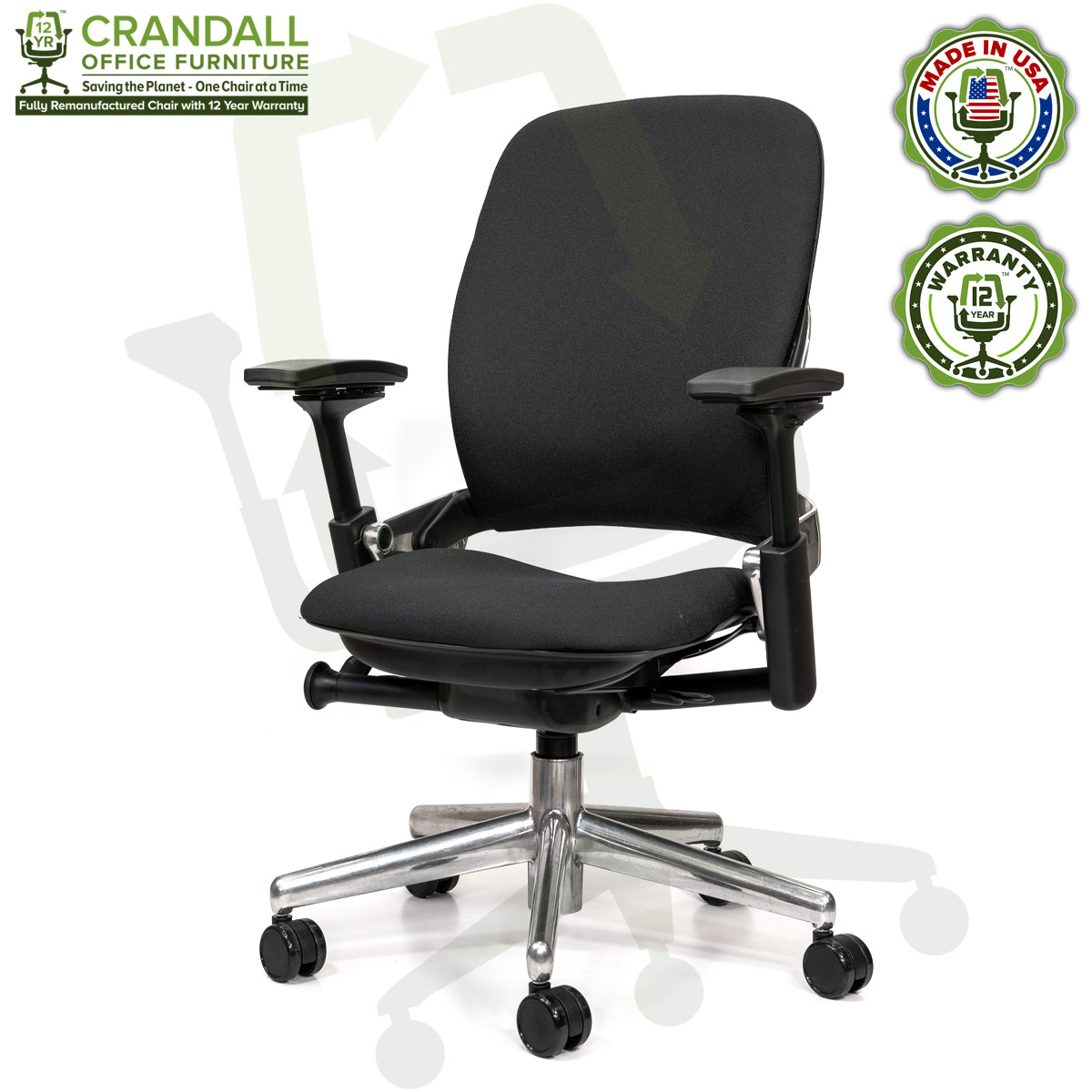 Crandall Office Furniture Remanufactured Steelcase V2 Leap Chair - Polished Aluminum Frame 02
