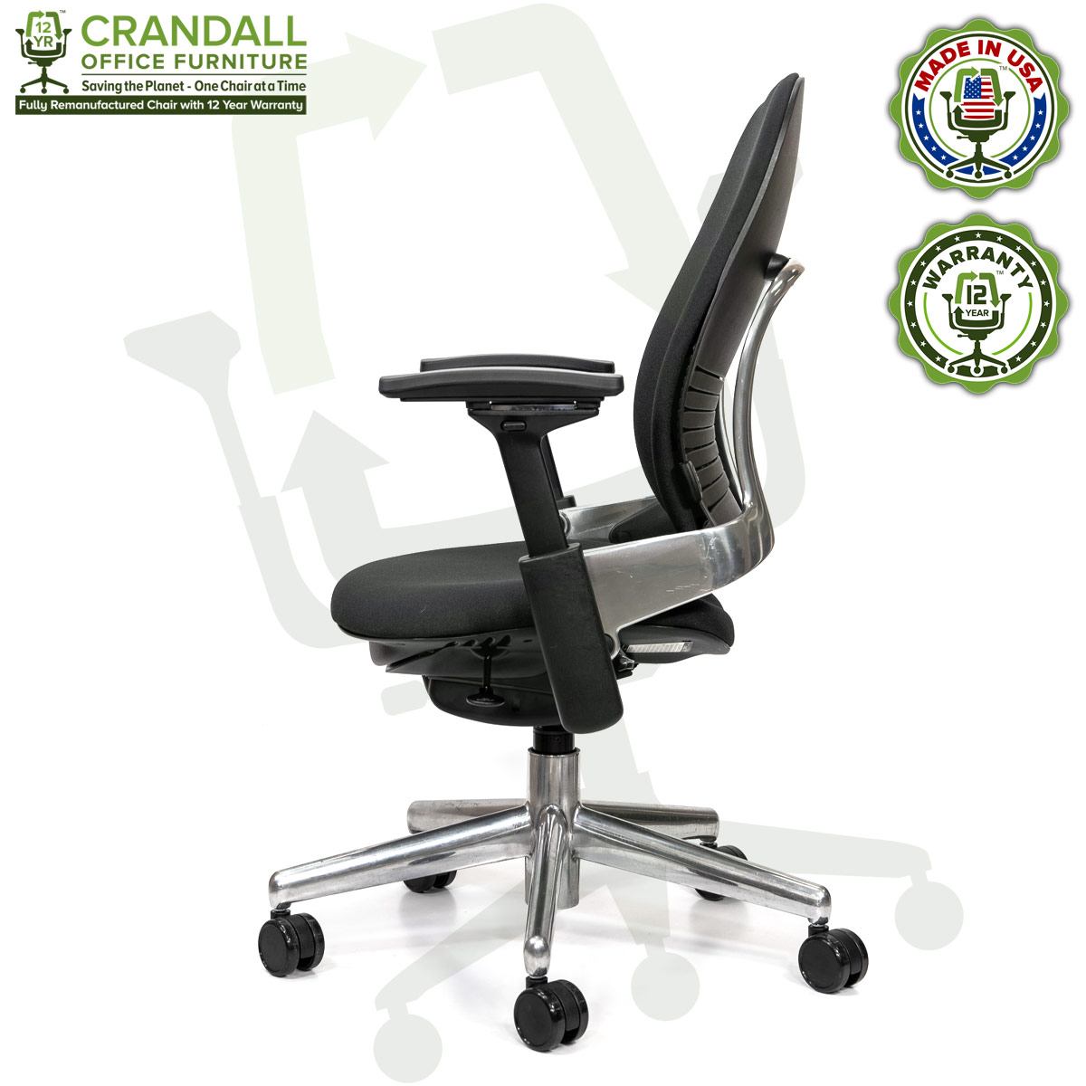 Crandall Office Furniture Remanufactured Steelcase V2 Leap Chair - Polished Aluminum Frame 03
