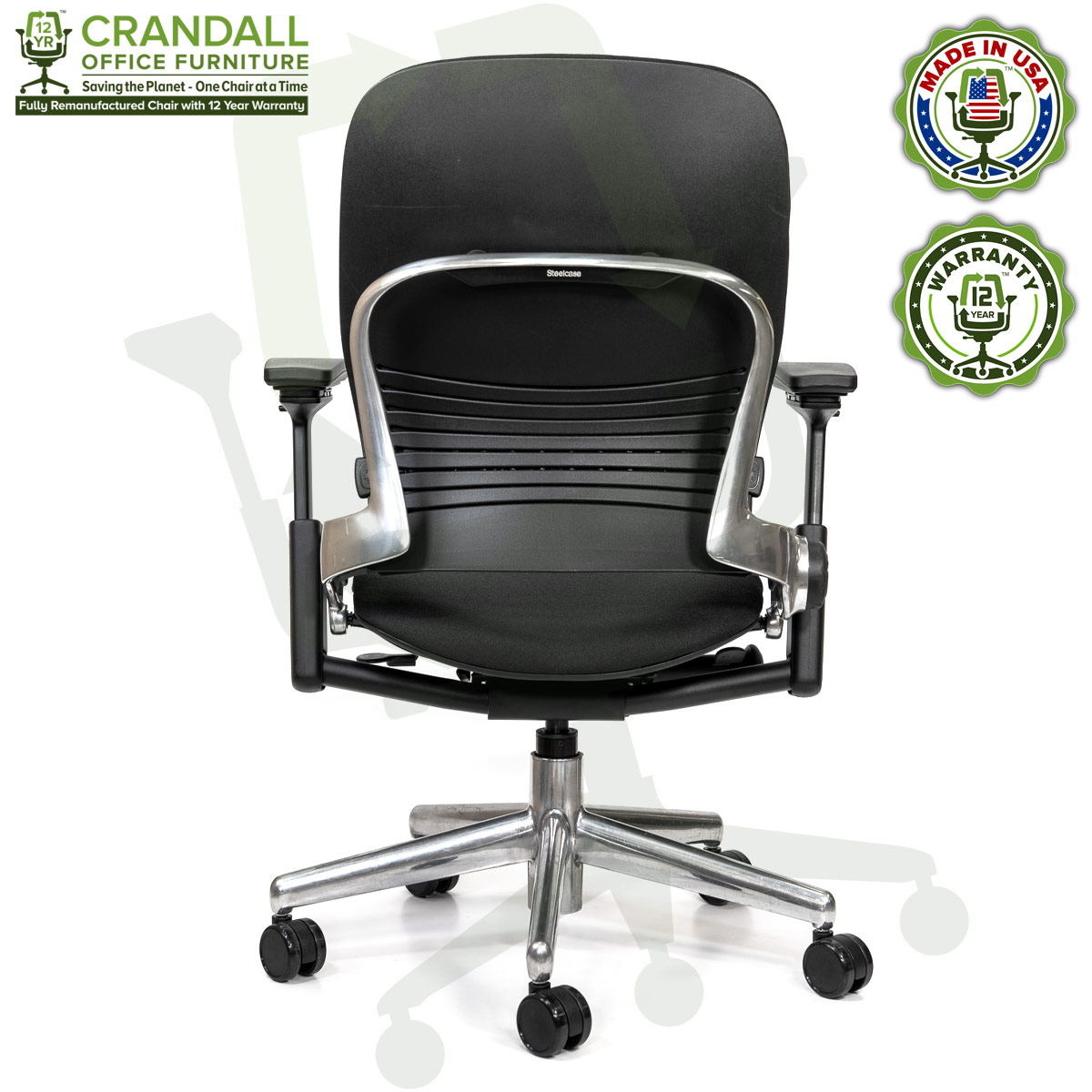 Crandall Office Furniture Remanufactured Steelcase V2 Leap Chair - Polished Aluminum Frame 05