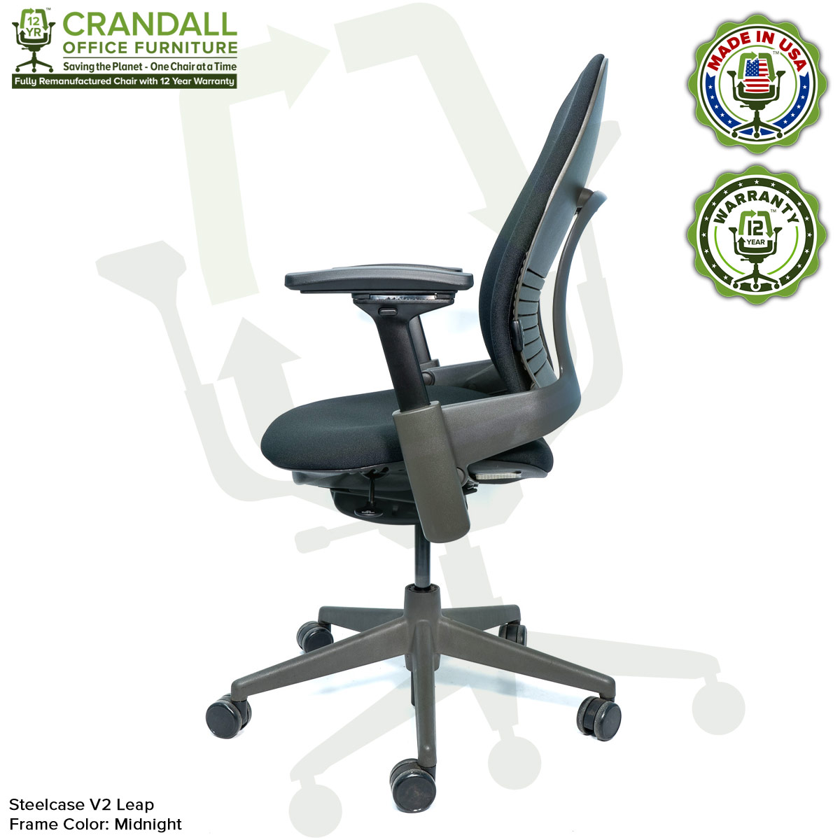 Crandall Office Furniture Remanufactured Steelcase V2 Leap Chair - Midnight Frame 04