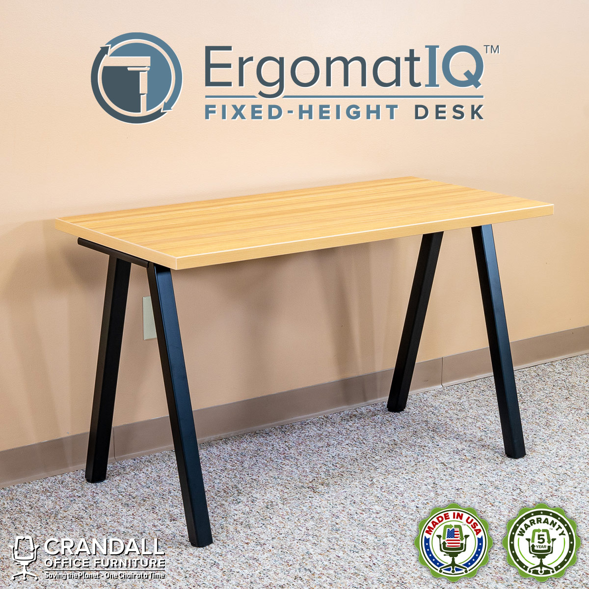 ErgomatIQ Fixed Height Desk with A Style Leg 01