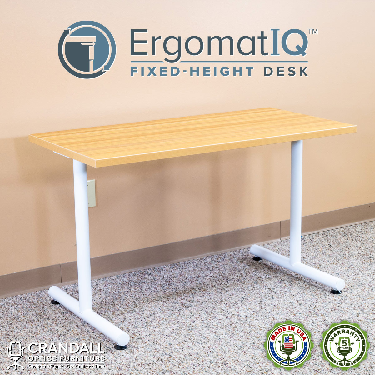 ErgomatIQ Fixed Height Desk with T Style Leg 01