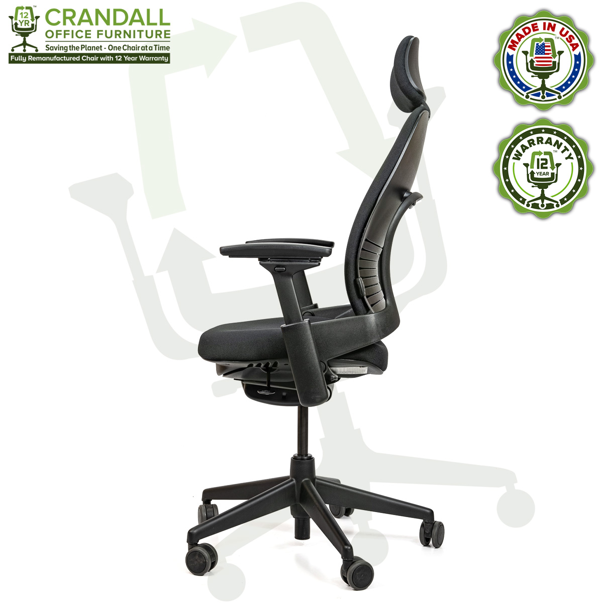 Crandall Office Furniture Remanufactured Steelcase V2 Leap Chair with Headrest 03