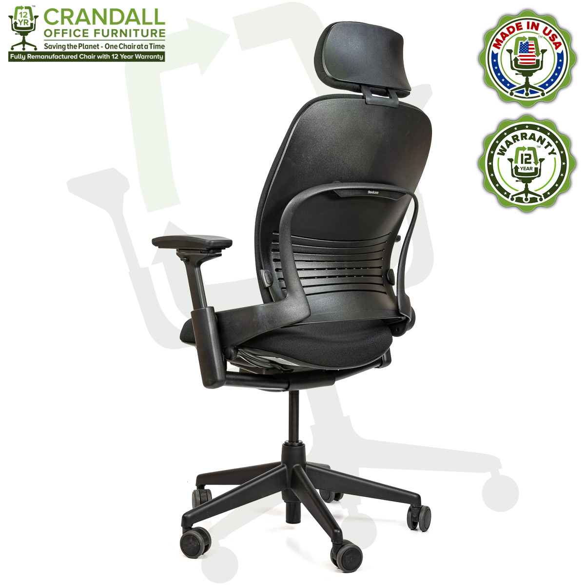 Crandall Office Furniture Remanufactured Steelcase V2 Leap Chair with Headrest 04