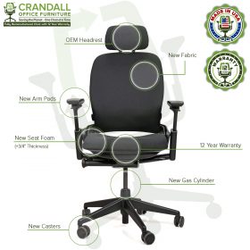 Crandall Office Furniture Remanufactured Steelcase V2 Leap Chair with Headrest 06