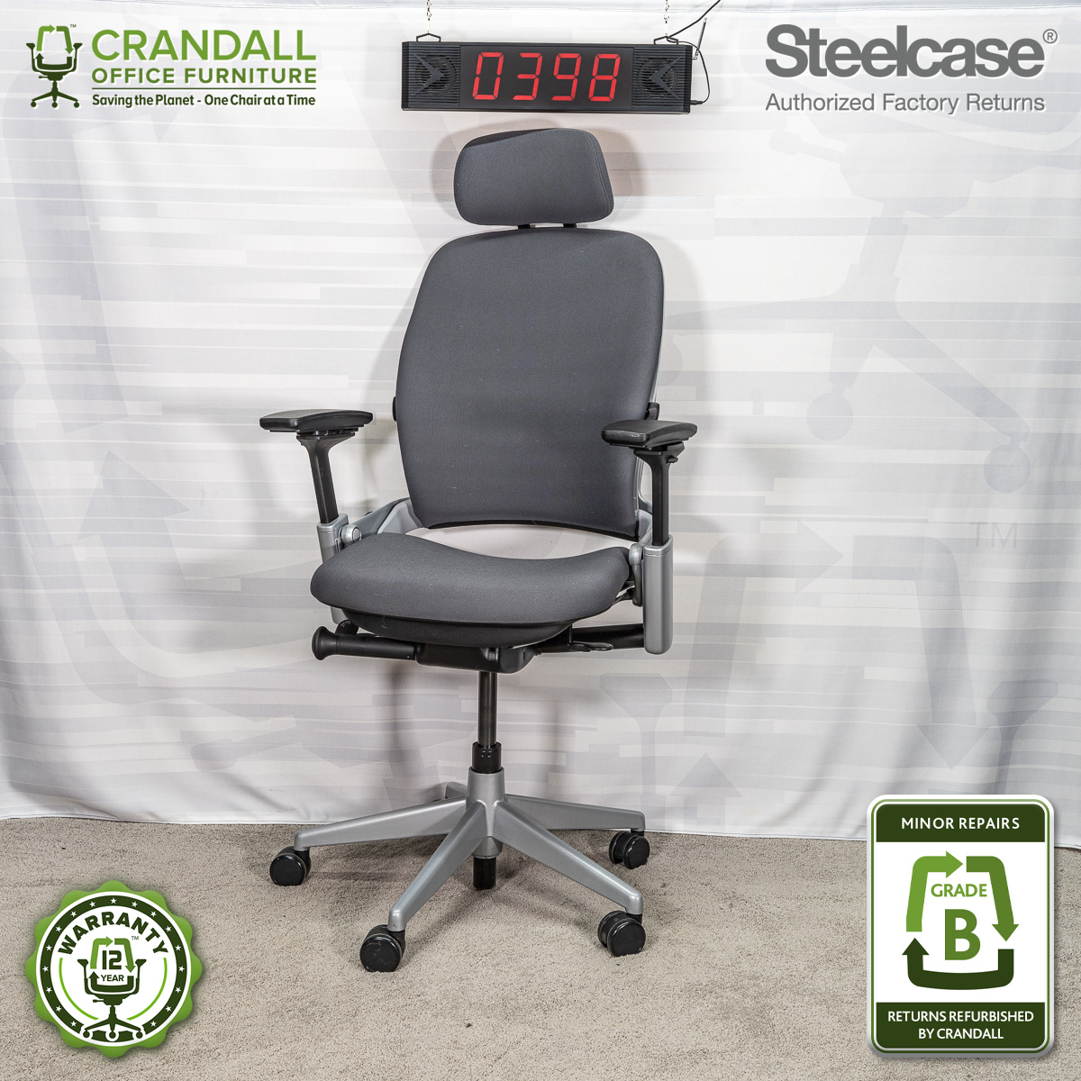 0398 Steelcase V2 Leap With Headrest Grade B Crandall Office Furniture