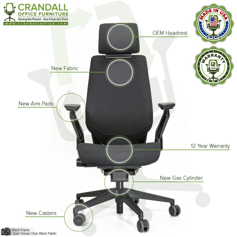 Crandall Remanufactured Steelcase 442 Gesture Chair with Headrest - Black Frame 06