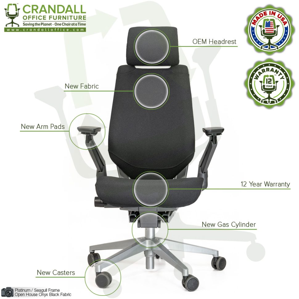 Crandall Remanufactured Steelcase 442 Gesture Chair with Headrest and Platinum / Seagull Frame 06
