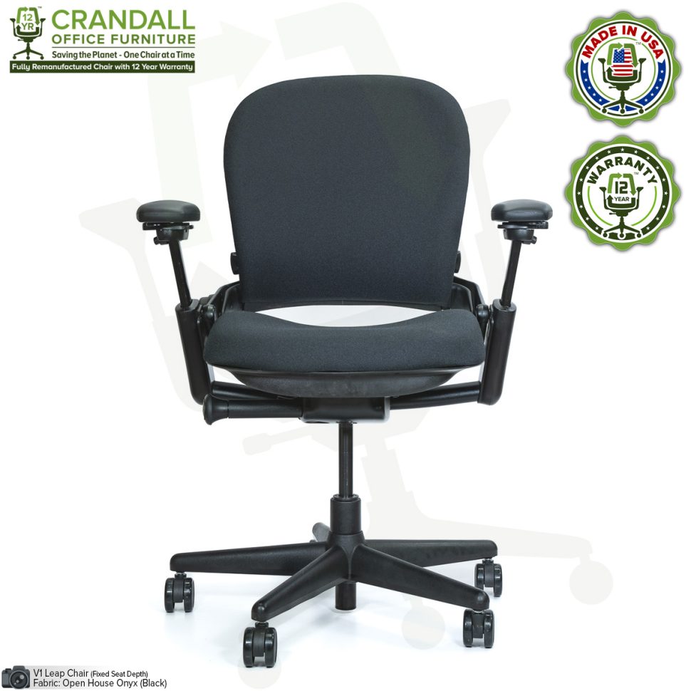 Crandall Office Remanufactured Steelcase V1 Leap - Black Frame - No Seat Slider - 01