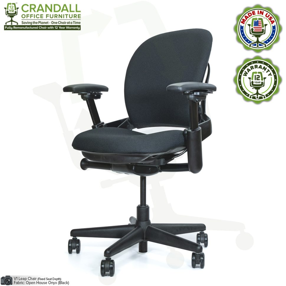 Crandall Office Remanufactured Steelcase V1 Leap - Black Frame - No Seat Slider - 02